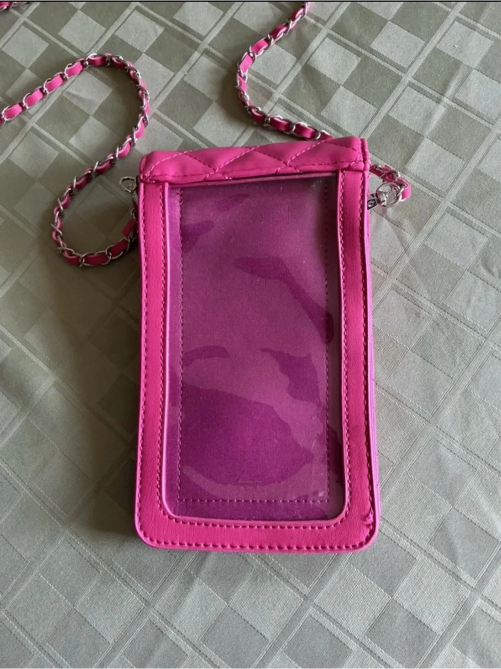 Badgley Mischka Quilted Hot Pink Crossbody Phone Bag with Chain Strap